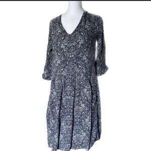 Garnet Hill Womens 3/4 Sleeve Shift Dress Size  06 Blue White Paisley Pockets
